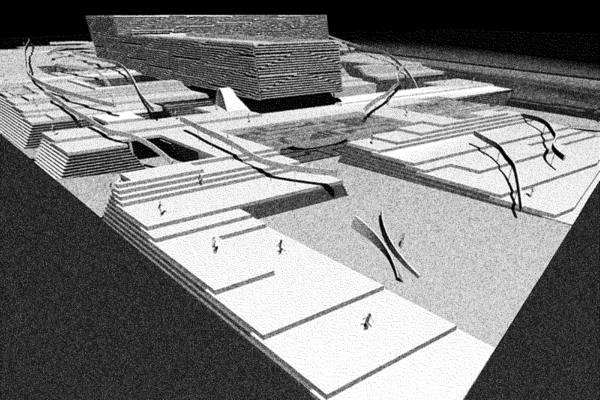 Opat Architects Federation Square 1997 Rowan Opat Final student project RMIT perspective render