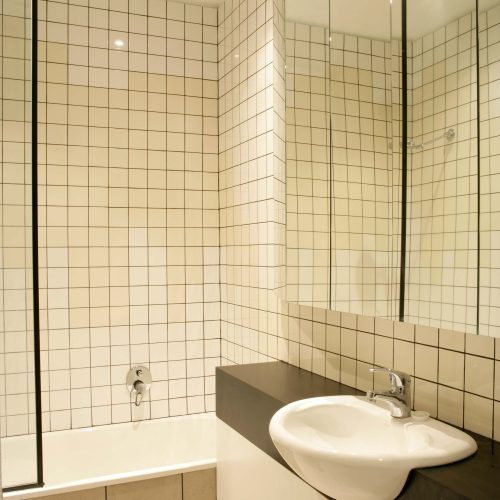 Opat Architects Infill South Yarra photo of bathroom with splash pattern tiling