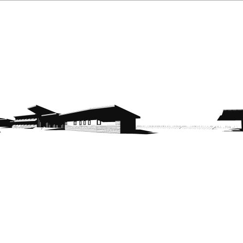 Opat Architects Rural Learning Centre Marlo Competition black and white render showing striated light timber facade