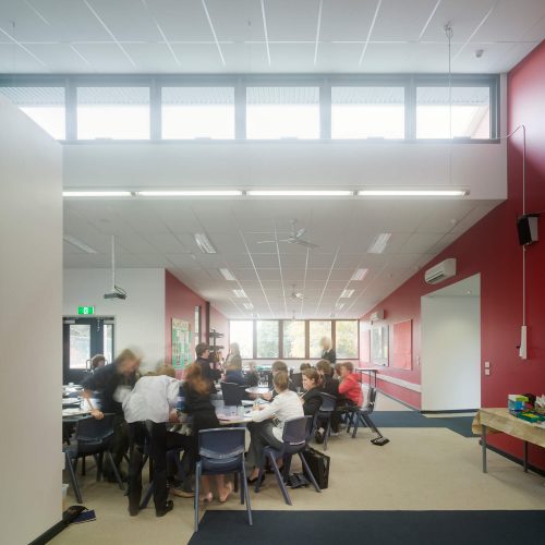 Opat Architects Camperdown School new middle school building. Photo of interior common space and various breakout spaces.